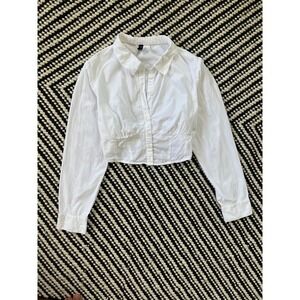 HM Divided White Cropped Corset Button Down Shirt Long Sleeve Cotton Large